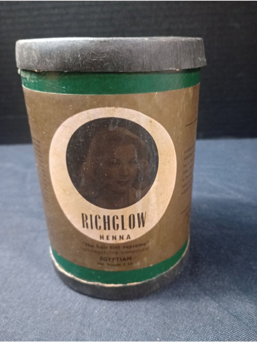 Vintage Cardboard empty RICHGLOW HENNA EGYPTIAN 1lb   Circa 1940s? Cannister